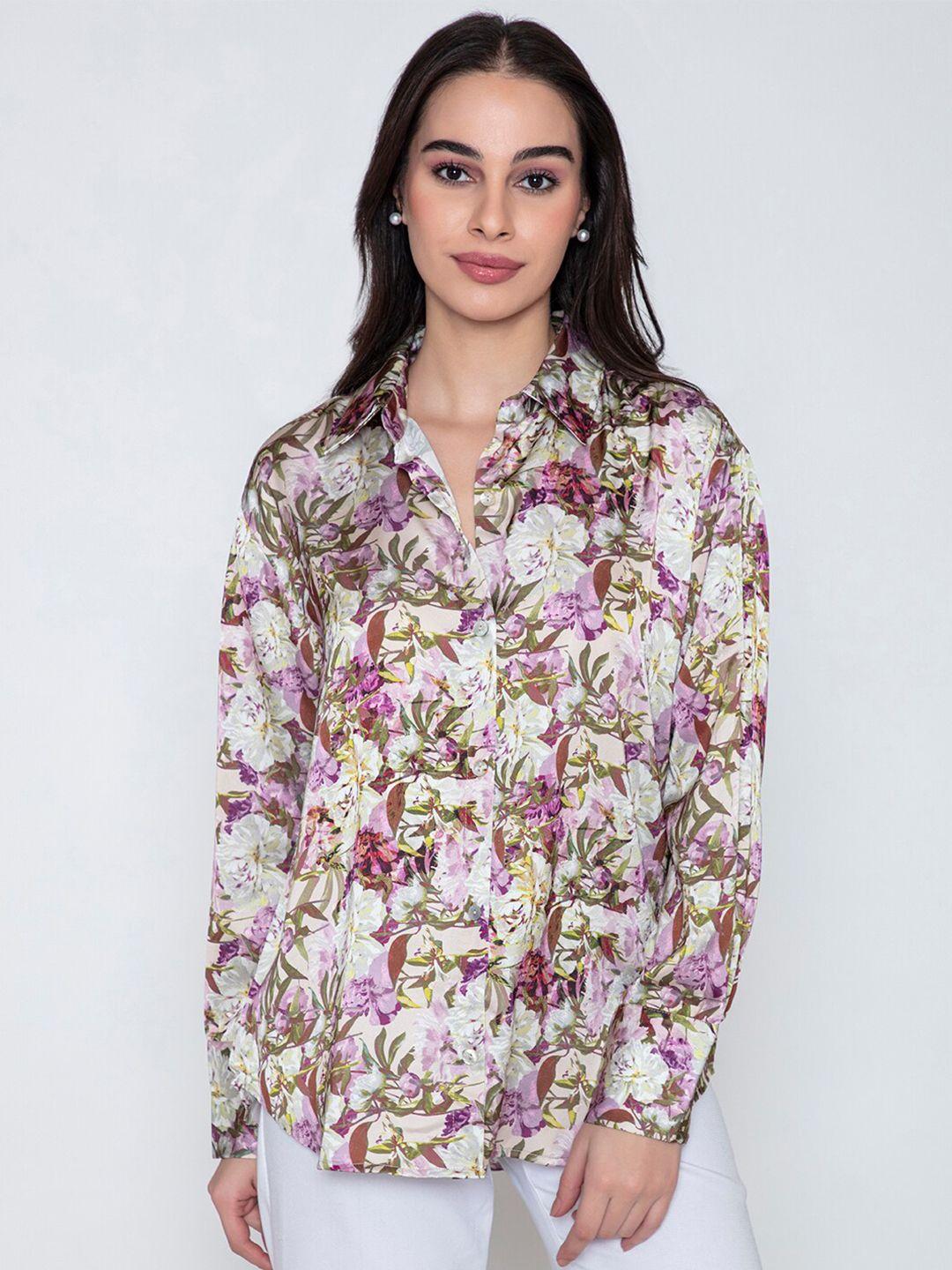 lounge dreams women purple comfort floral opaque printed casual shirt