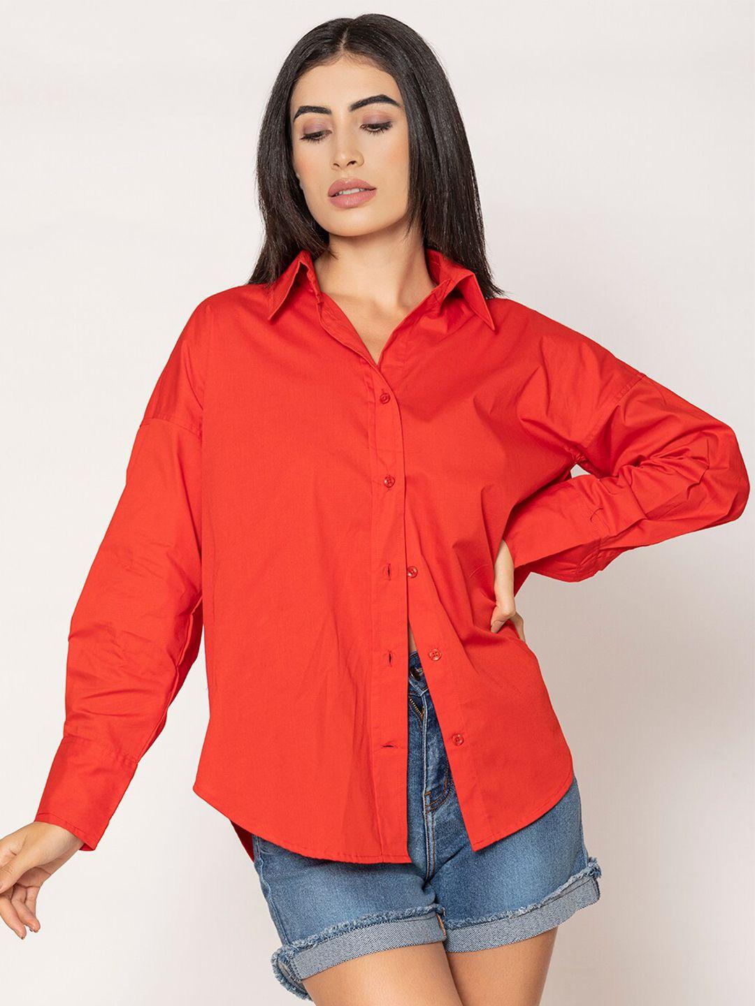 lounge dreams women red relaxed boxy opaque casual shirt