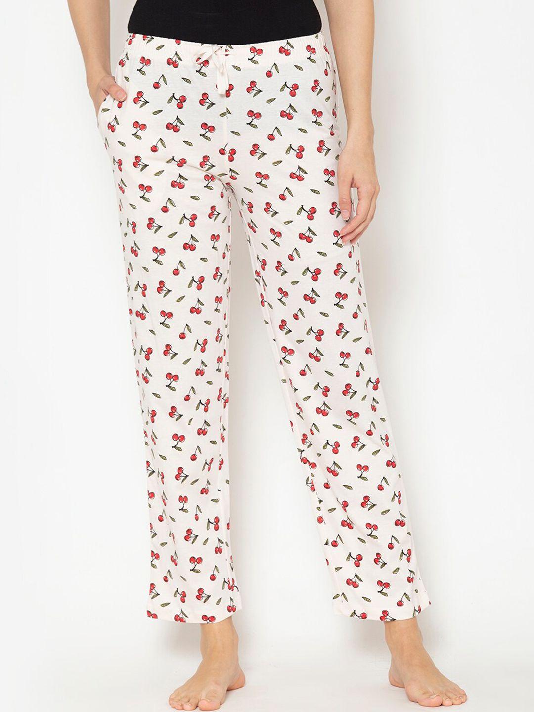 lounge dreams women white & red printed pure cotton lounge pants