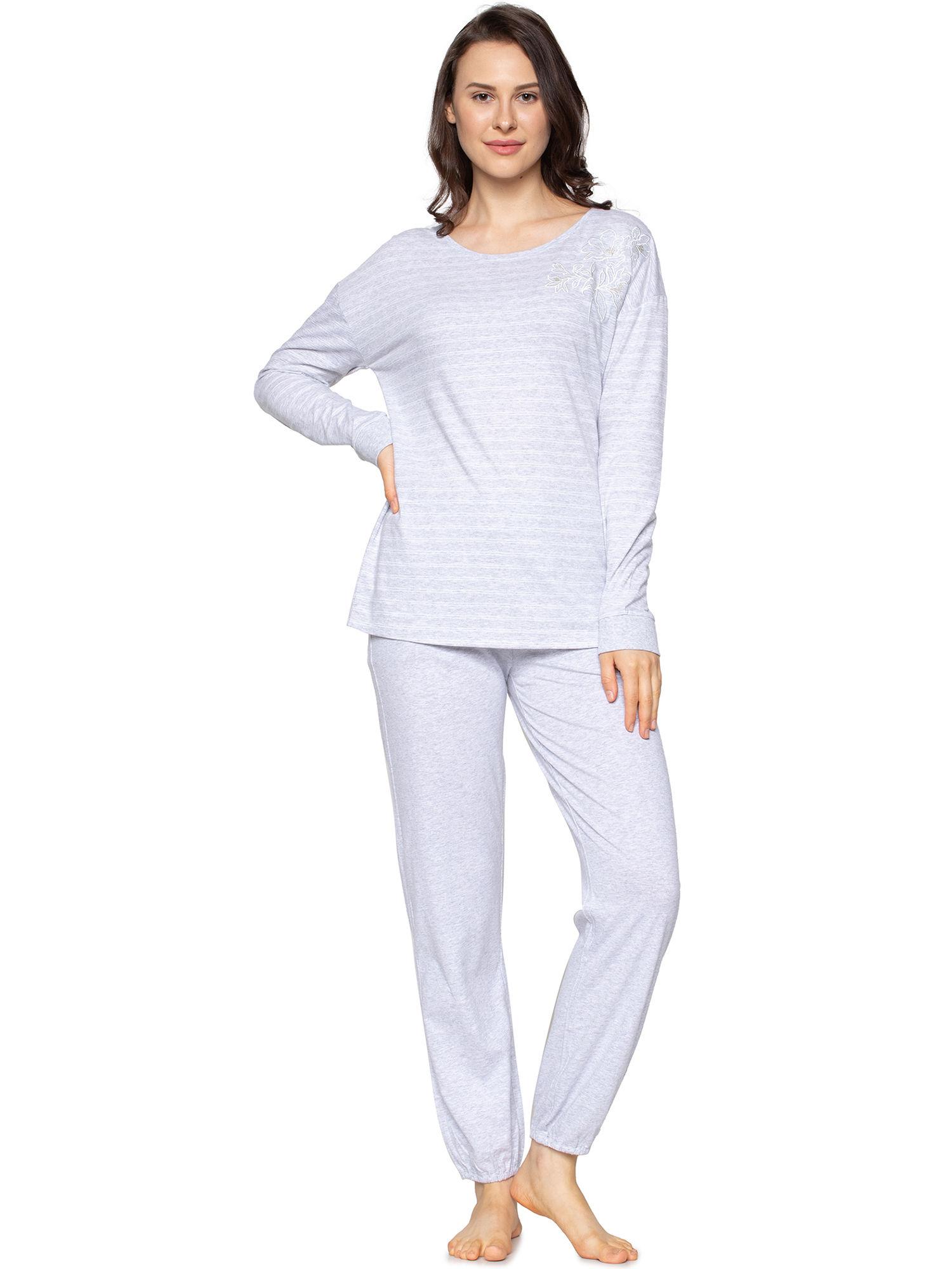 lounge me 10 x long sleeve soft sustainable pyjama set - grey