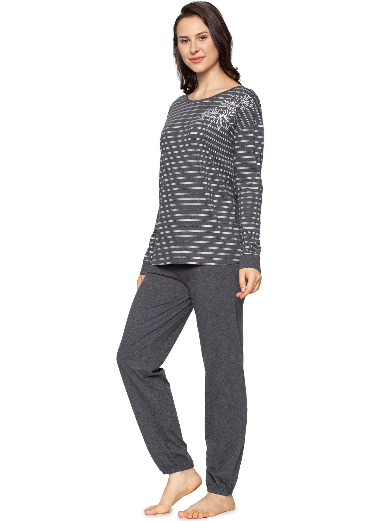 lounge me 10 x long sleeve soft sustainable pyjama set - grey