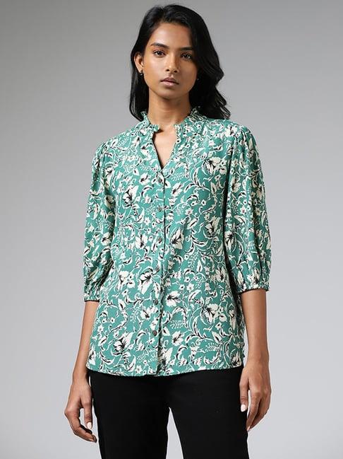 lov by westside aqua green floral printed shirt