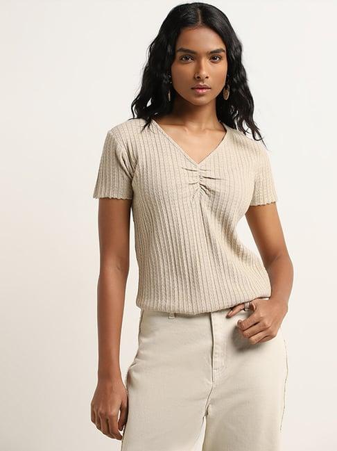 lov by westside beige ribbed textured top