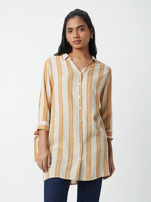 lov by westside beige striped high-low shirt