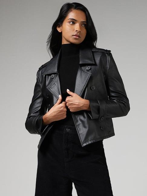 lov by westside black double breasted leather jacket