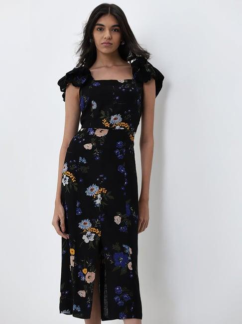 lov by westside black floral patterned a-line dress