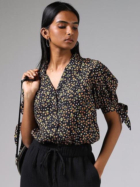 lov by westside black floral printed shirt