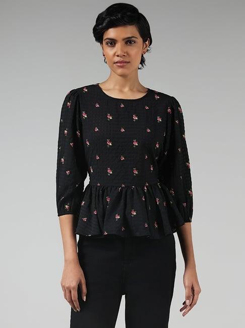 lov by westside black floral printed top