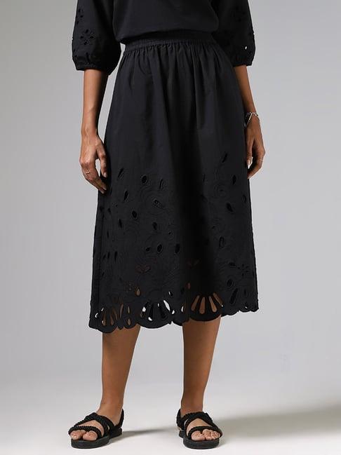 lov by westside black flower cut-out skirt