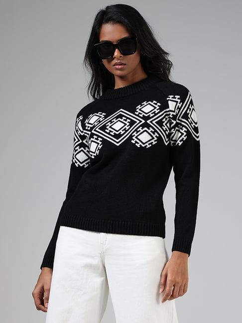 lov by westside black geometric knit sweater
