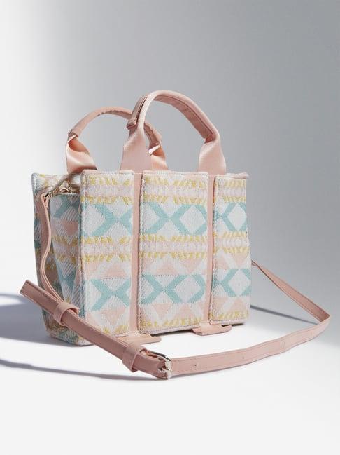 lov by westside blue and pink geometrical design hand bag
