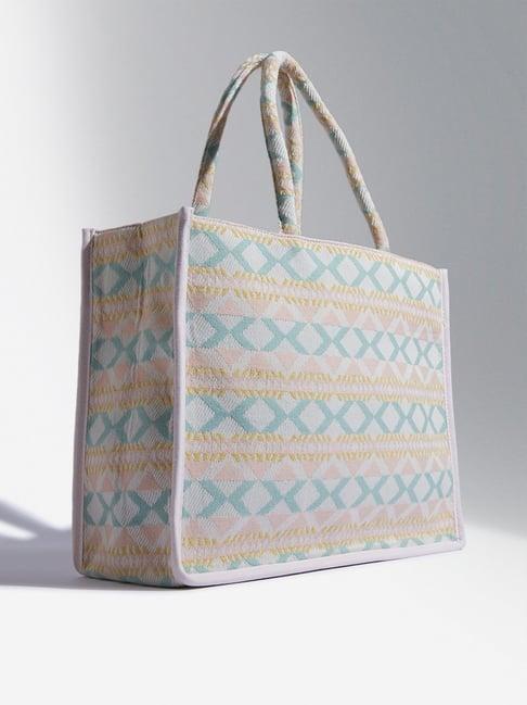 lov by westside blue and pink geometrical design tote bag