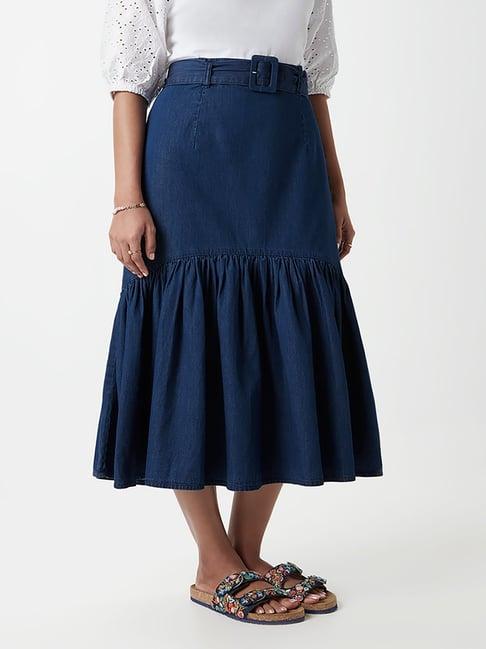 lov by westside blue denim tiered skirt