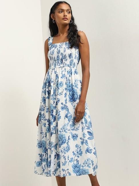 lov by westside blue floral print a-line dress