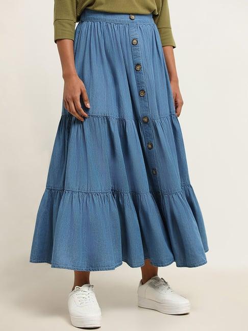 lov by westside blue solid tiered skirt