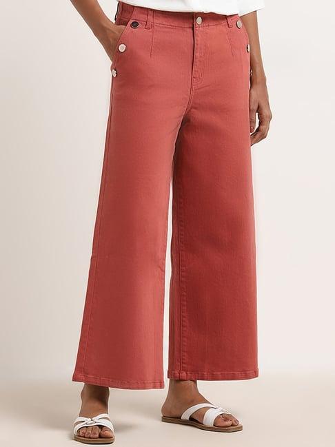 lov by westside brick red wide-leg fit mid-rise jeans