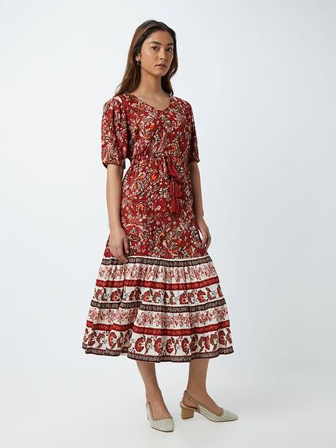 lov by westside brown printed tiered dress