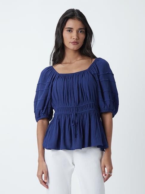 lov by westside dark blue peplum top