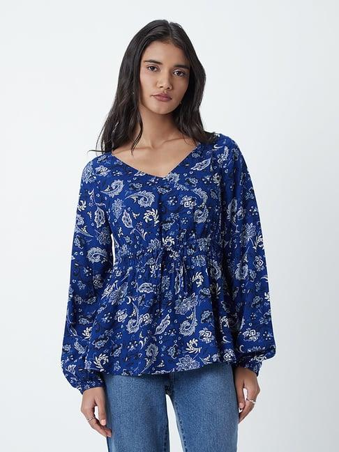 lov by westside dark blue printed blouse