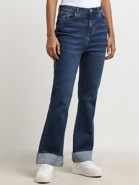 lov by westside dark blue straight-fit high-rise jeans