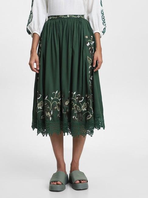 lov by westside embroidered emerald green skirt