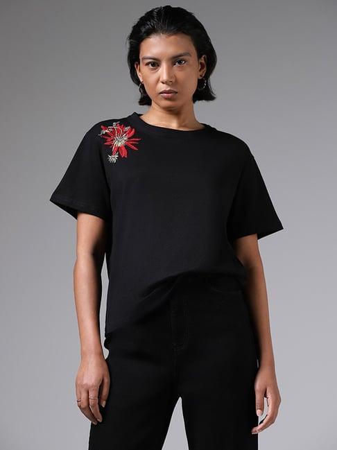 lov by westside floral embroidered black t-shirt