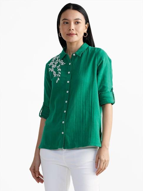 lov by westside floral embroidered dark green shirt