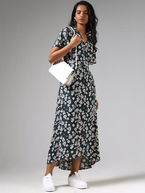 lov by westside green floral print button down dress