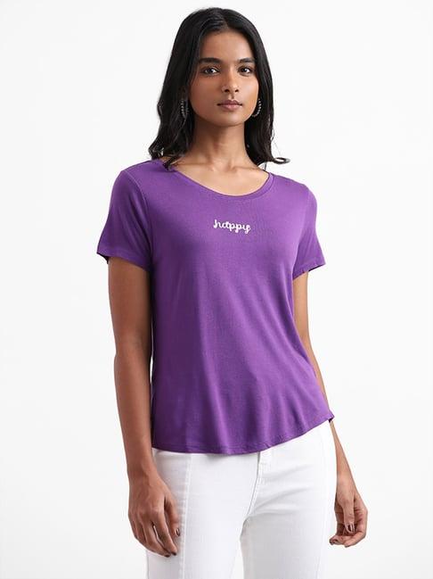 lov by westside happy printed purple t-shirt