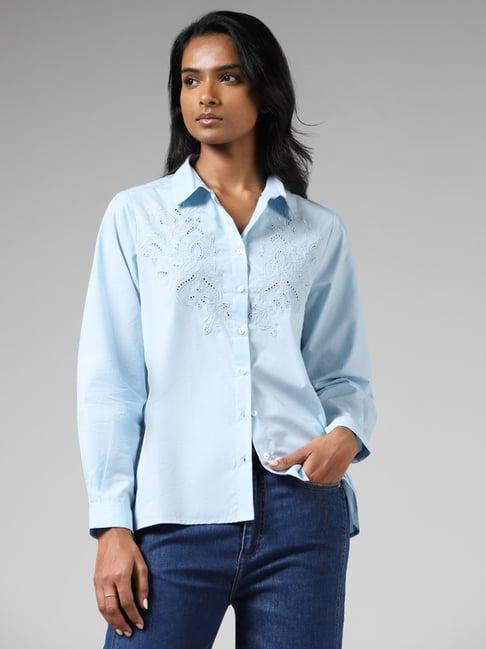 lov by westside light blue embroidered shirt