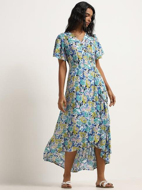 lov by westside multicolor floral printed assymetric dress