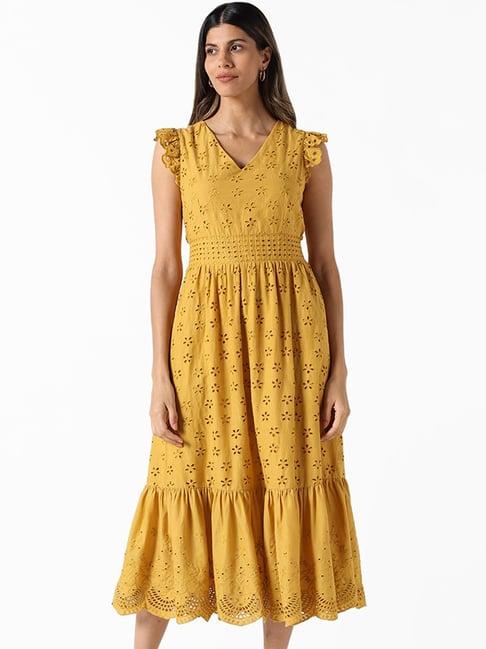 lov by westside mustard embroidered ann dress