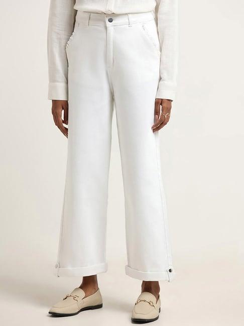lov by westside off white denim jeans with turn-up hems