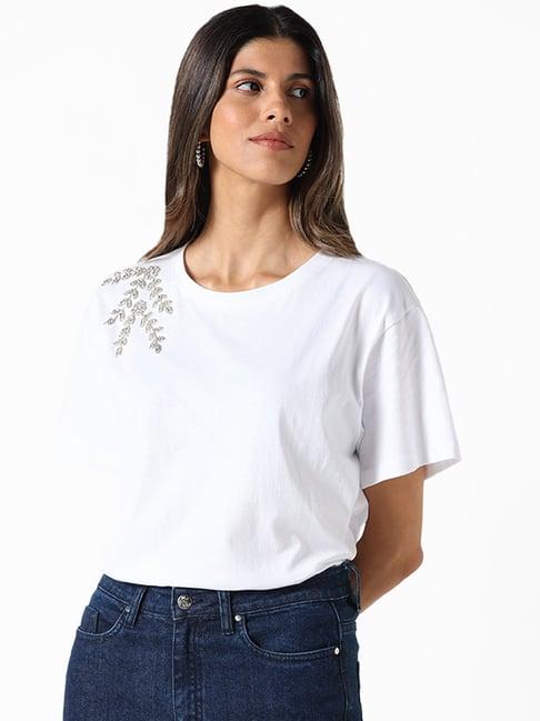 lov by westside off-white embroidered draky t-shirt