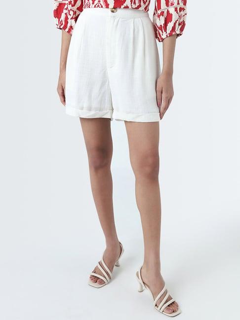 lov by westside off-white linen-blend high-rise blended linen shorts