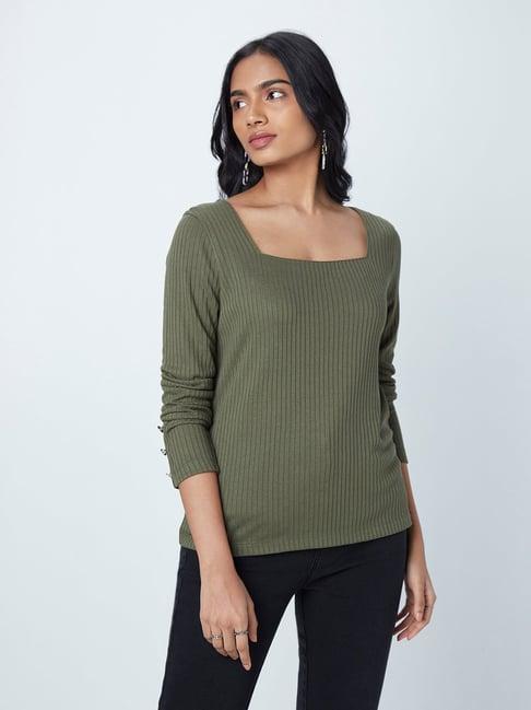 lov by westside olive self-striped top