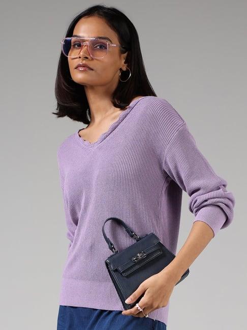 lov by westside orchid purple ribbed sweater