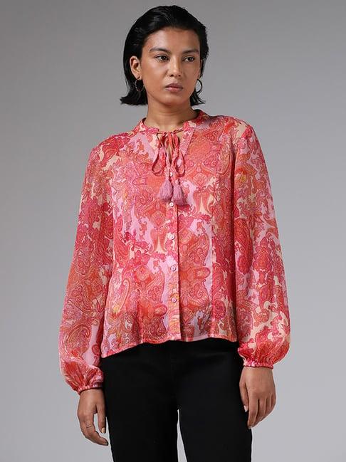 lov by westside paisley printed light pink blouse