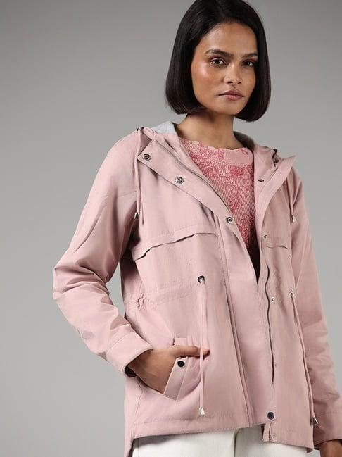 lov by westside pastel pink zipper & snap buttoned hoodie jacket
