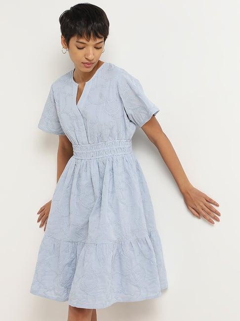 lov by westside powder blue smocked waisted tiered dress