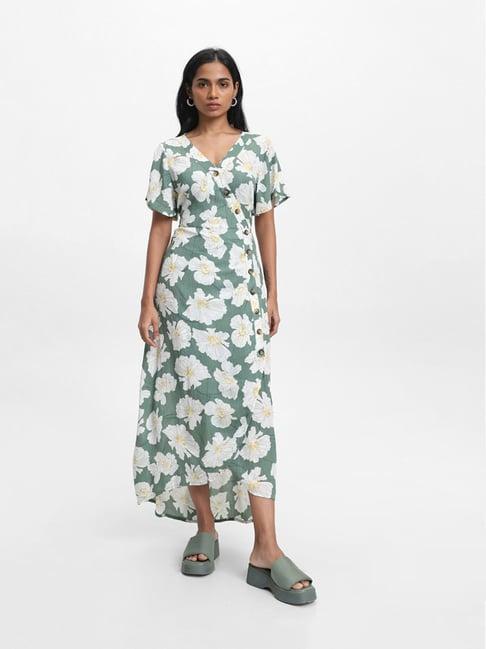 lov by westside printed sage-colored dress