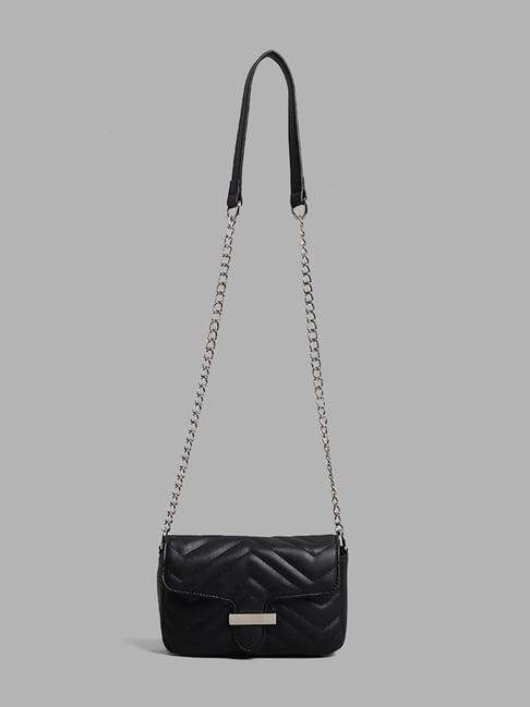 lov by westside quilted structured black sling bag