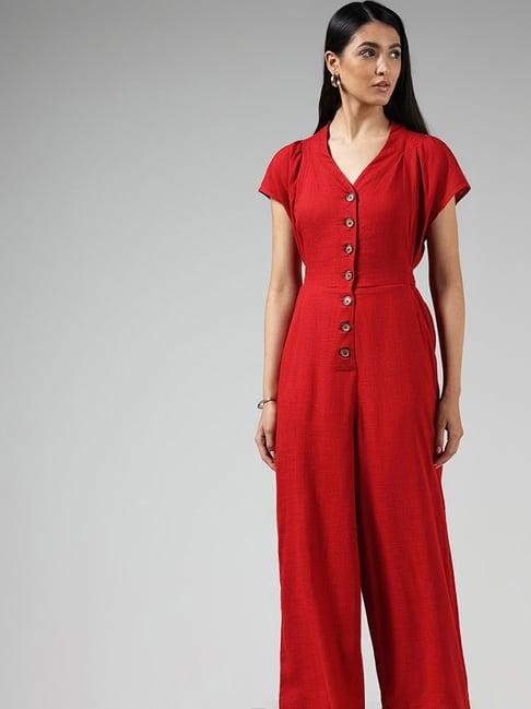 lov by westside red buttoned down jumpsuit