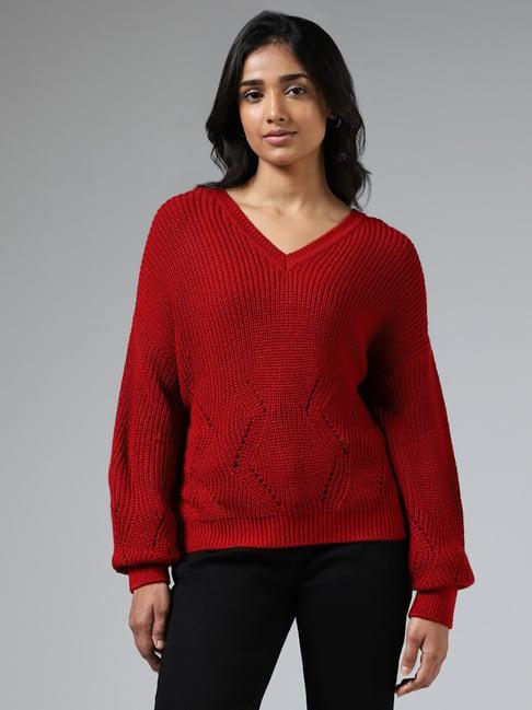 lov by westside red pointelle knit sweater