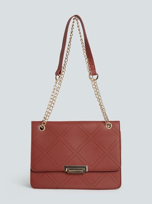 lov by westside rust weave-patterned shoulder bag