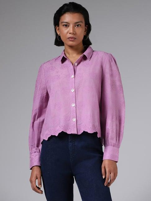lov by westside self-embroidered lavender shirt