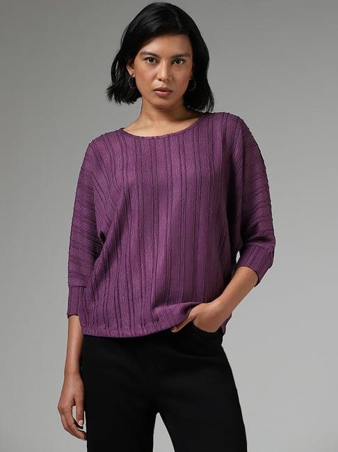 lov by westside self-striped purple top