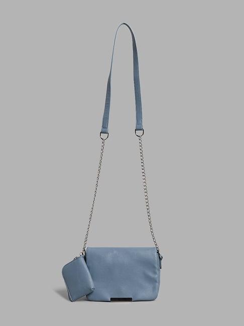 lov by westside solid blue chain sling bag with small pouch