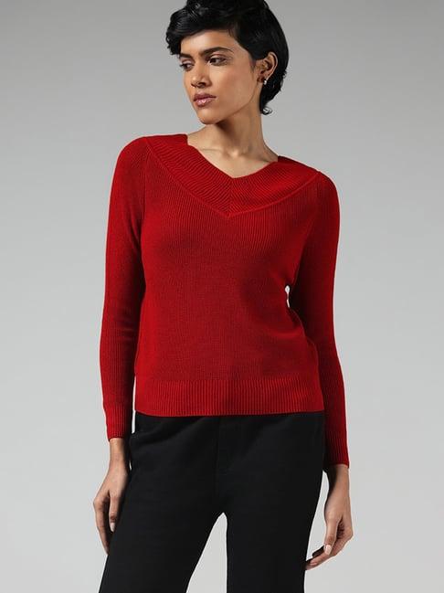 lov by westside solid red sweater