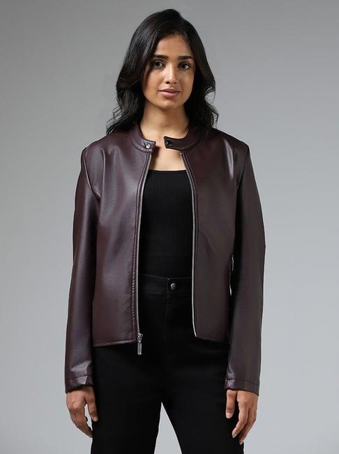 lov by westside solid wine biker jacket